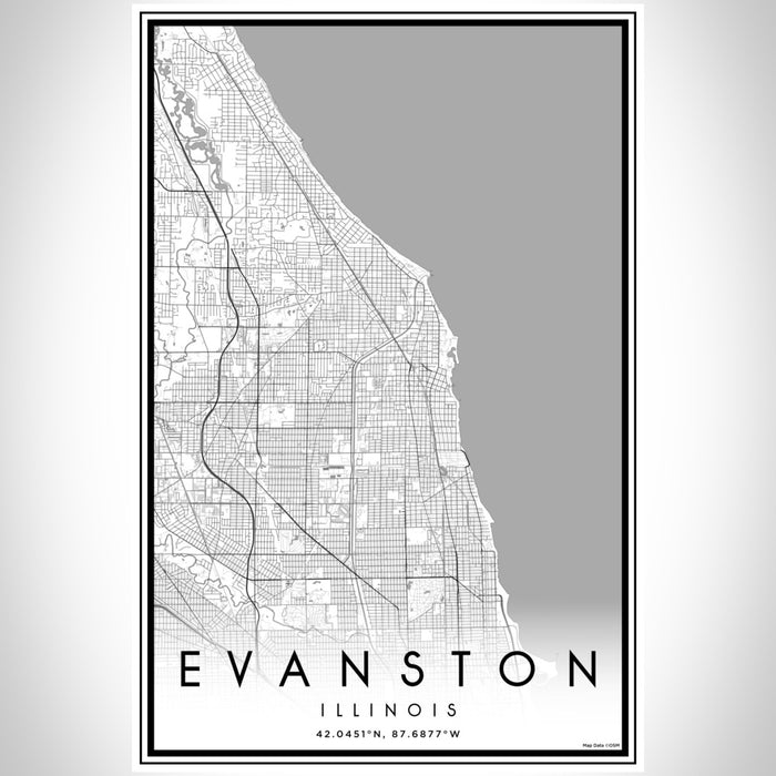 Evanston Illinois Map Print Portrait Orientation in Classic Style With Shaded Background