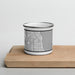 Front View Custom Evanston Illinois Map Enamel Mug in Classic on Cutting Board