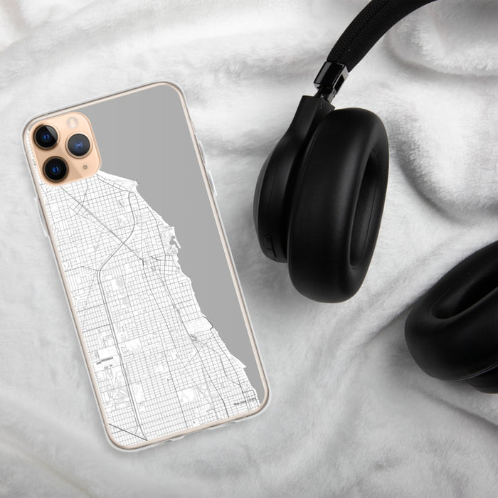 Custom Evanston Illinois Map Phone Case in Classic on Table with Black Headphones