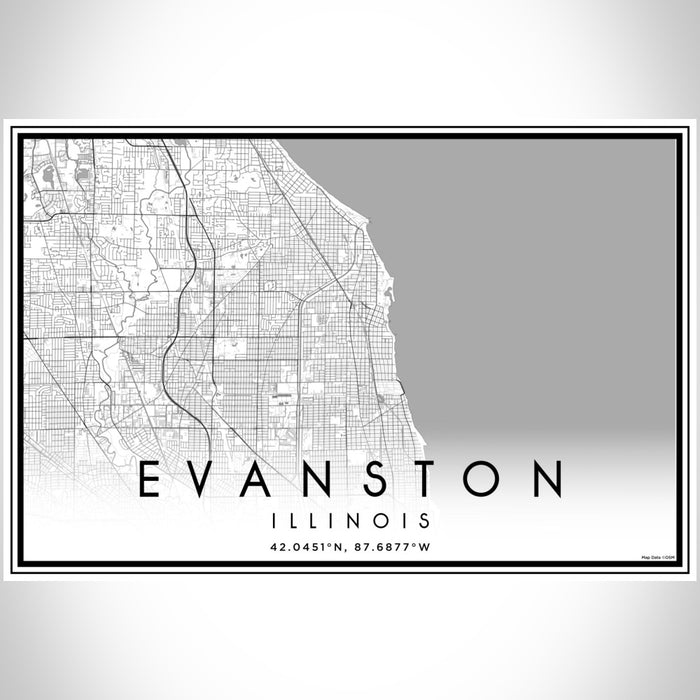 Evanston Illinois Map Print Landscape Orientation in Classic Style With Shaded Background