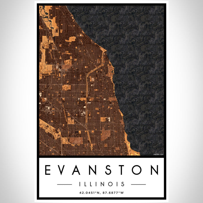 Evanston Illinois Map Print Portrait Orientation in Ember Style With Shaded Background