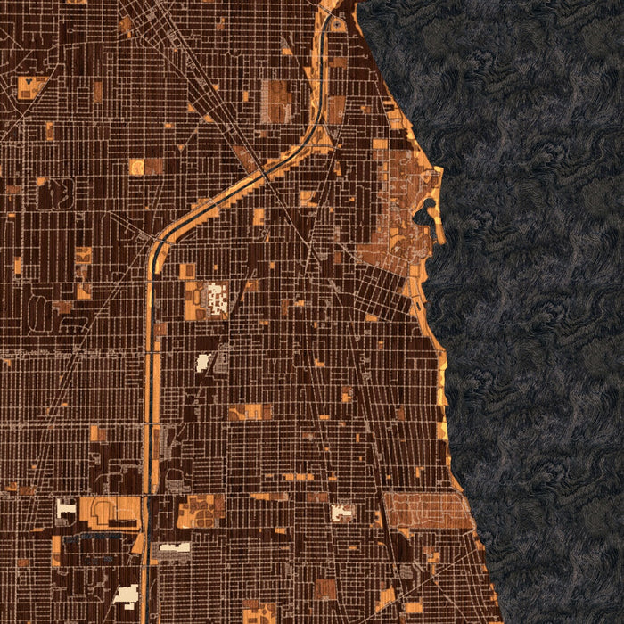 Evanston Illinois Map Print in Ember Style Zoomed In Close Up Showing Details