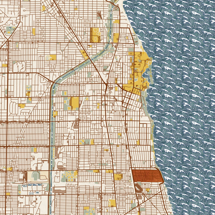 Evanston Illinois Map Print in Woodblock Style Zoomed In Close Up Showing Details