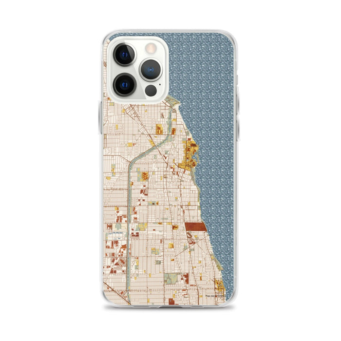 Custom Evanston Illinois Map iPhone 12 Pro Max Phone Case in Woodblock