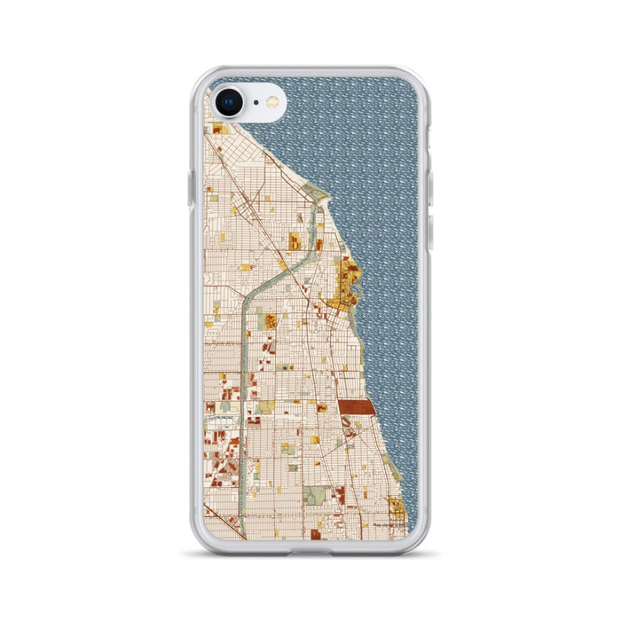 Custom Evanston Illinois Map iPhone SE Phone Case in Woodblock