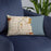 Custom Evanston Illinois Map Throw Pillow in Woodblock on Blue Colored Chair
