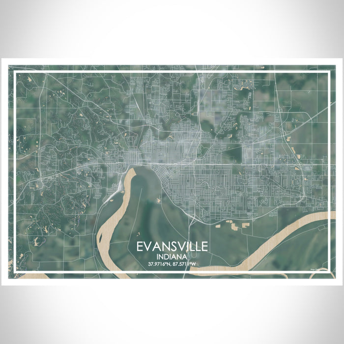 Evansville Indiana Map Print Landscape Orientation in Afternoon Style With Shaded Background