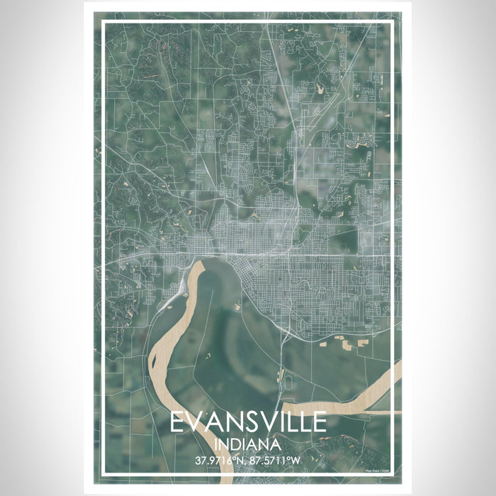 Evansville Indiana Map Print Portrait Orientation in Afternoon Style With Shaded Background