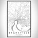 Evansville Indiana Map Print Portrait Orientation in Classic Style With Shaded Background