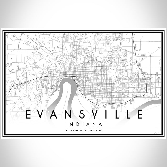 Evansville Indiana Map Print Landscape Orientation in Classic Style With Shaded Background