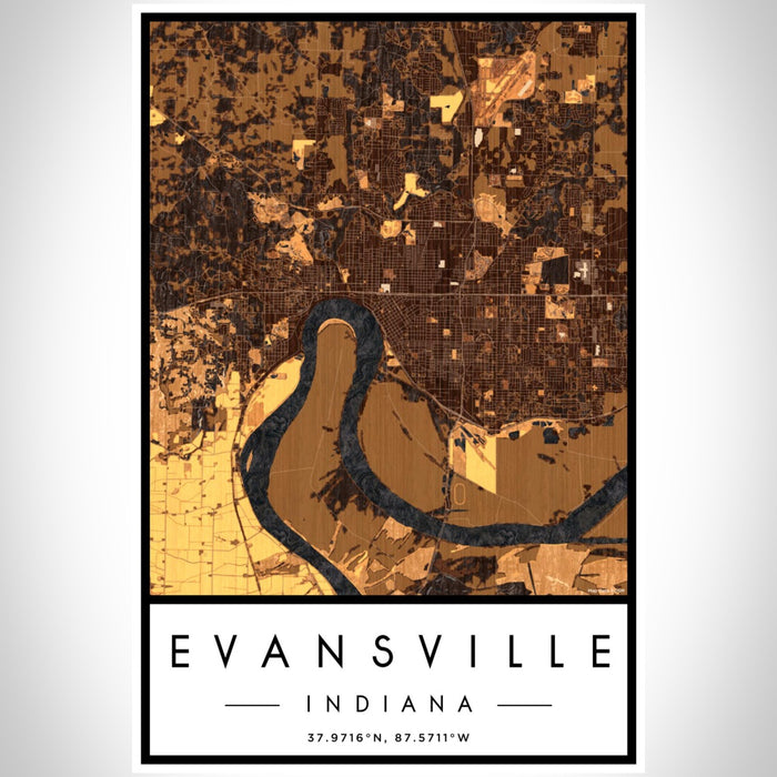 Evansville Indiana Map Print Portrait Orientation in Ember Style With Shaded Background