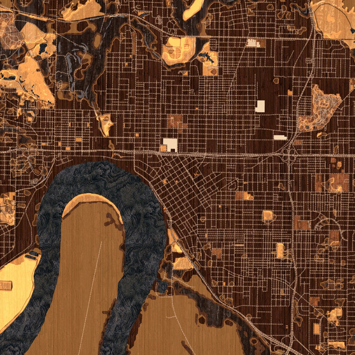 Evansville Indiana Map Print in Ember Style Zoomed In Close Up Showing Details
