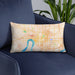 Custom Evansville Indiana Map Throw Pillow in Watercolor on Blue Colored Chair