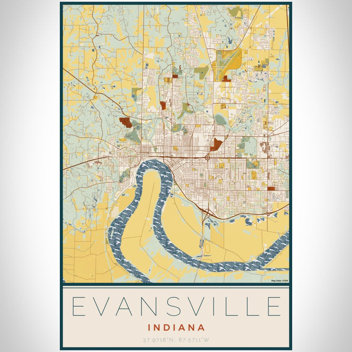 Evansville Indiana Map Print Portrait Orientation in Woodblock Style With Shaded Background