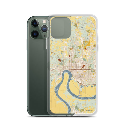 Custom Evansville Indiana Map Phone Case in Woodblock on Table with Laptop and Plant