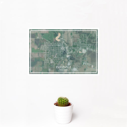 12x18 Evansville Wisconsin Map Print Landscape Orientation in Afternoon Style With Small Cactus Plant in White Planter