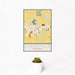 12x18 Evansville Wisconsin Map Print Portrait Orientation in Woodblock Style With Small Cactus Plant in White Planter