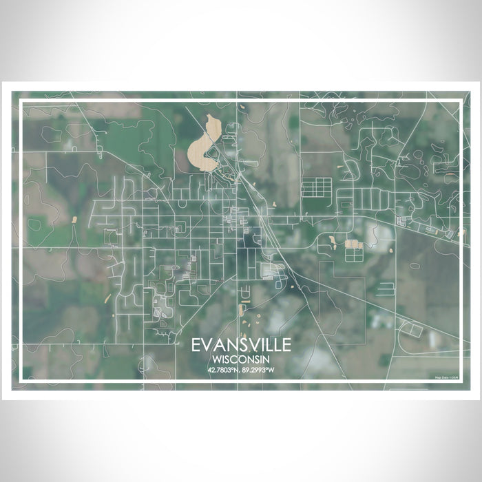 Evansville Wisconsin Map Print Landscape Orientation in Afternoon Style With Shaded Background