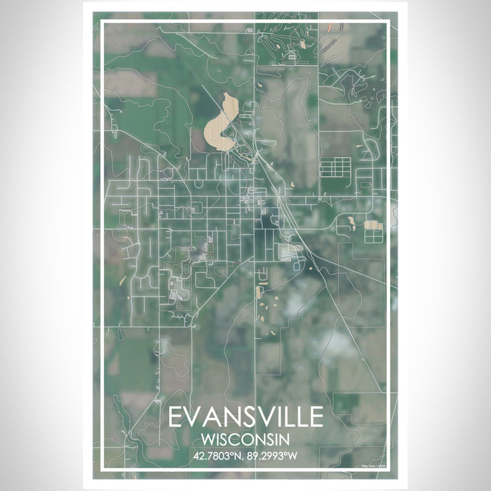 Evansville Wisconsin Map Print Portrait Orientation in Afternoon Style With Shaded Background