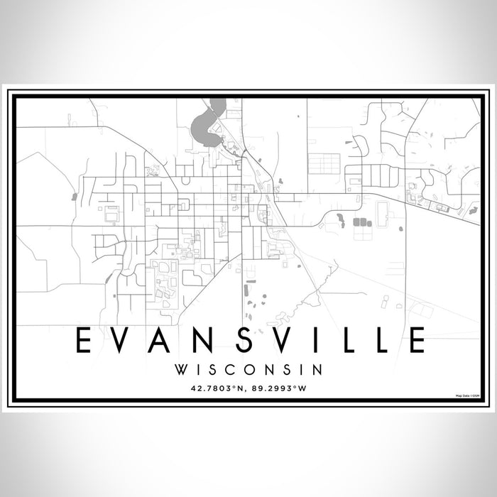 Evansville Wisconsin Map Print Landscape Orientation in Classic Style With Shaded Background