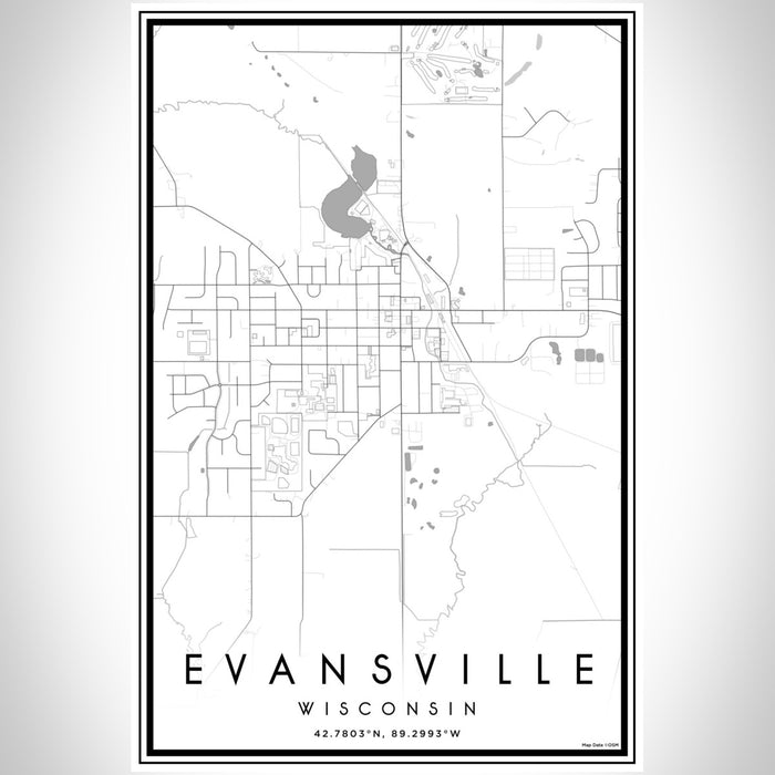 Evansville Wisconsin Map Print Portrait Orientation in Classic Style With Shaded Background