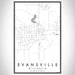 Evansville Wisconsin Map Print Portrait Orientation in Classic Style With Shaded Background