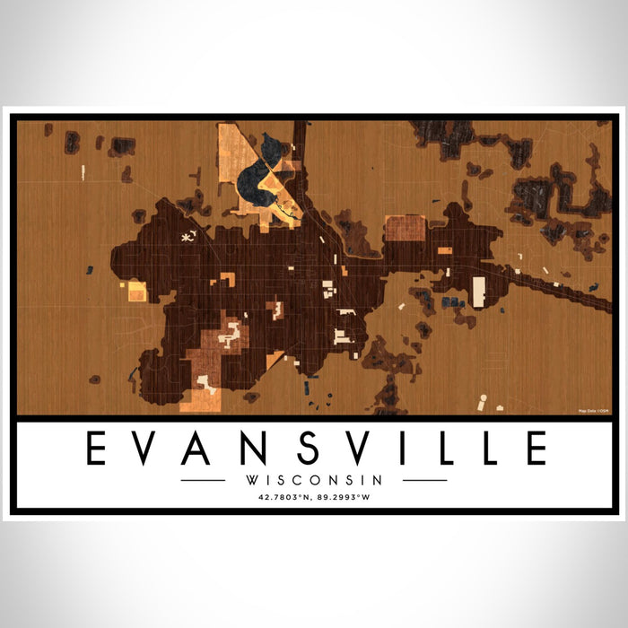 Evansville Wisconsin Map Print Landscape Orientation in Ember Style With Shaded Background