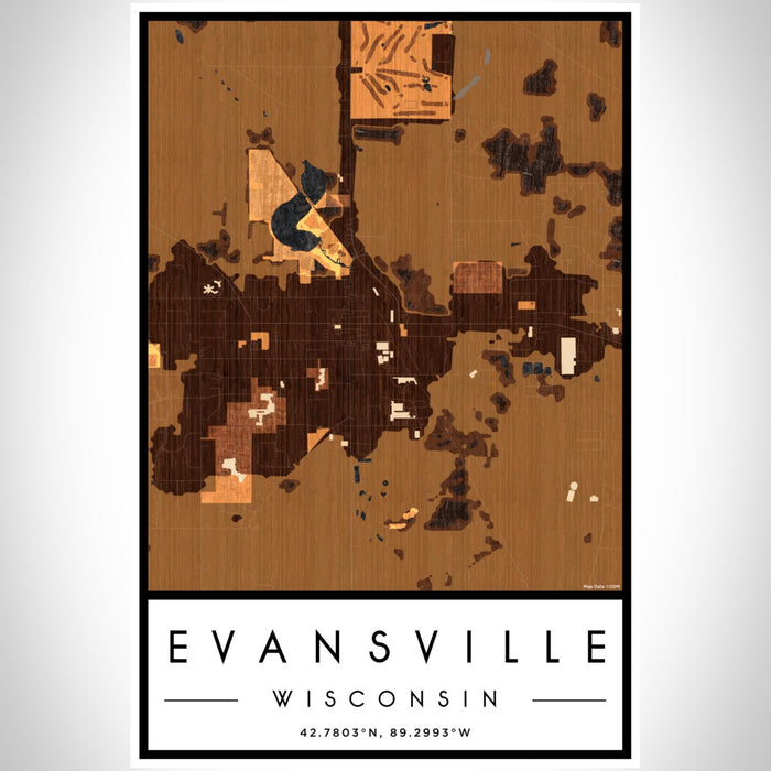 Evansville Wisconsin Map Print Portrait Orientation in Ember Style With Shaded Background