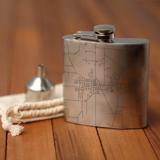 Evansville Wisconsin Custom Engraved City Map Inscription Coordinates on 6oz Stainless Steel Flask