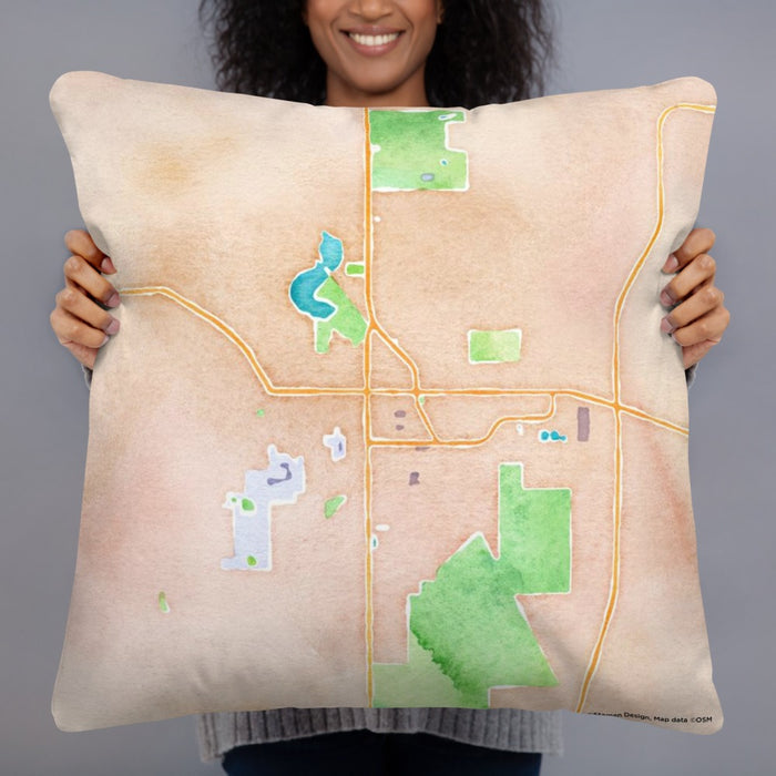 Person holding 22x22 Custom Evansville Wisconsin Map Throw Pillow in Watercolor