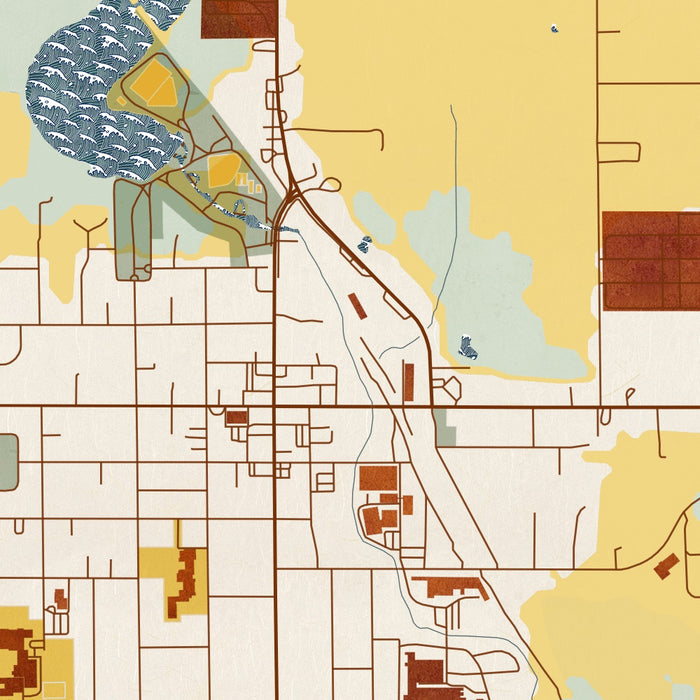 Evansville Wisconsin Map Print in Woodblock Style Zoomed In Close Up Showing Details