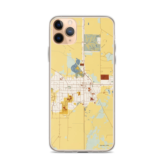 Custom iPhone 11 Pro Max Evansville Wisconsin Map Phone Case in Woodblock