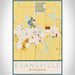 Evansville Wisconsin Map Print Portrait Orientation in Woodblock Style With Shaded Background