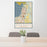 24x36 Everett Washington Map Print Portrait Orientation in Woodblock Style Behind 2 Chairs Table and Potted Plant