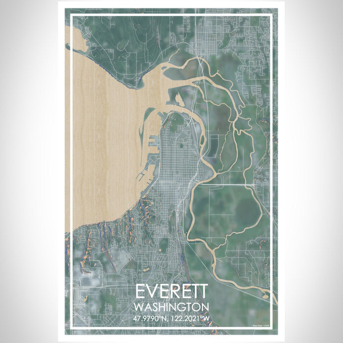 Everett Washington Map Print Portrait Orientation in Afternoon Style With Shaded Background