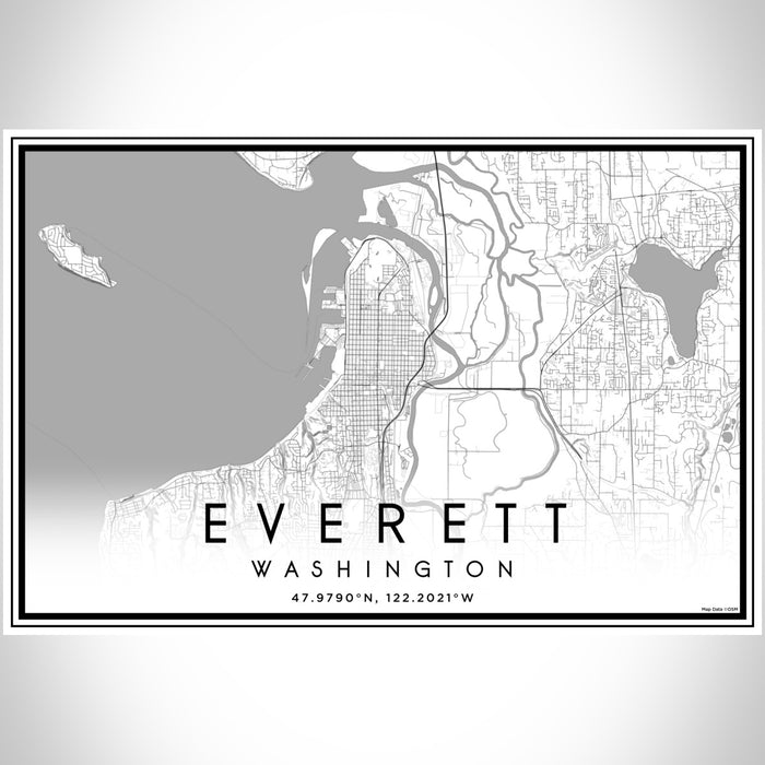 Everett Washington Map Print Landscape Orientation in Classic Style With Shaded Background