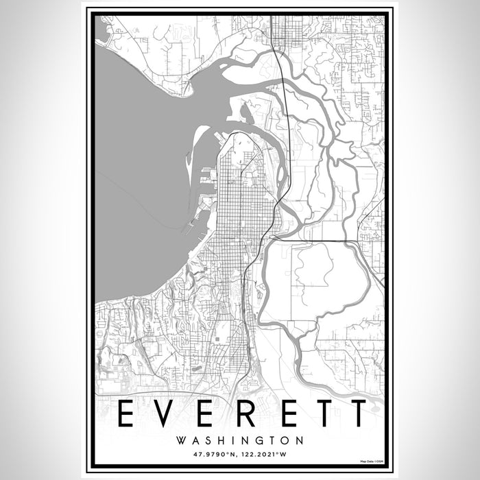 Everett Washington Map Print Portrait Orientation in Classic Style With Shaded Background