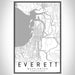 Everett Washington Map Print Portrait Orientation in Classic Style With Shaded Background