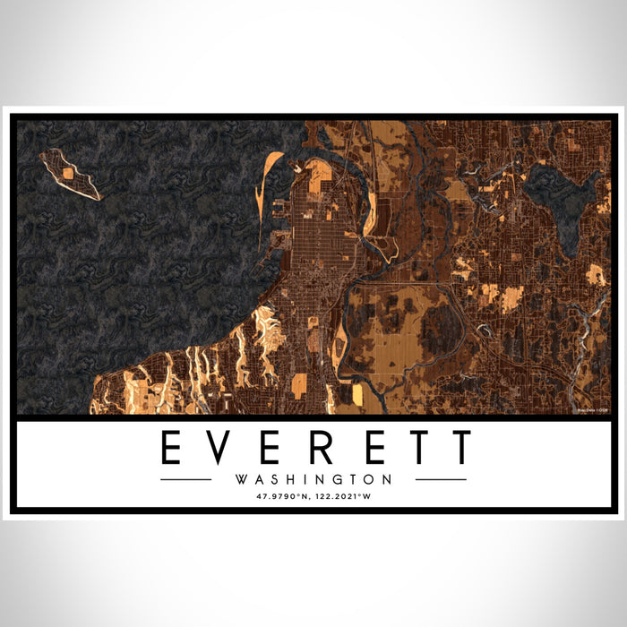 Everett Washington Map Print Landscape Orientation in Ember Style With Shaded Background