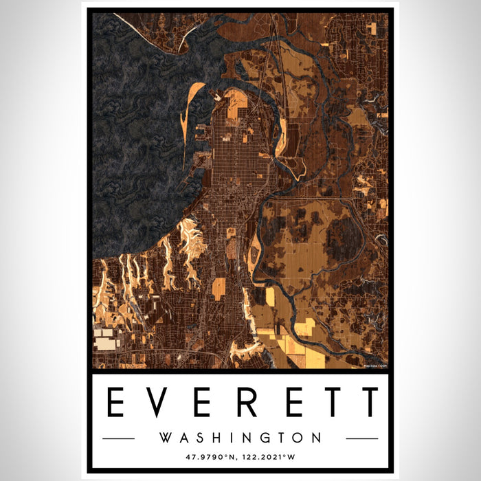 Everett Washington Map Print Portrait Orientation in Ember Style With Shaded Background