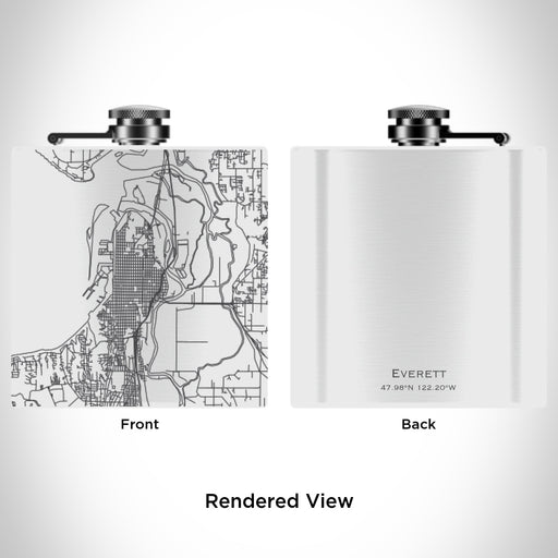 Rendered View of Everett Washington Map Engraving on 6oz Stainless Steel Flask in White