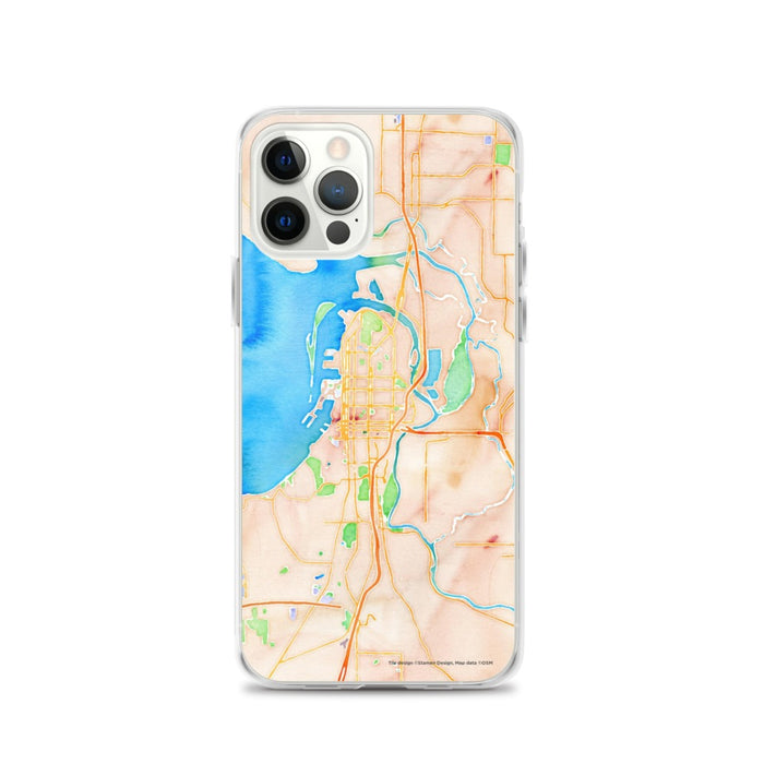 Custom iPhone 12 Pro Everett Washington Map Phone Case in Watercolor