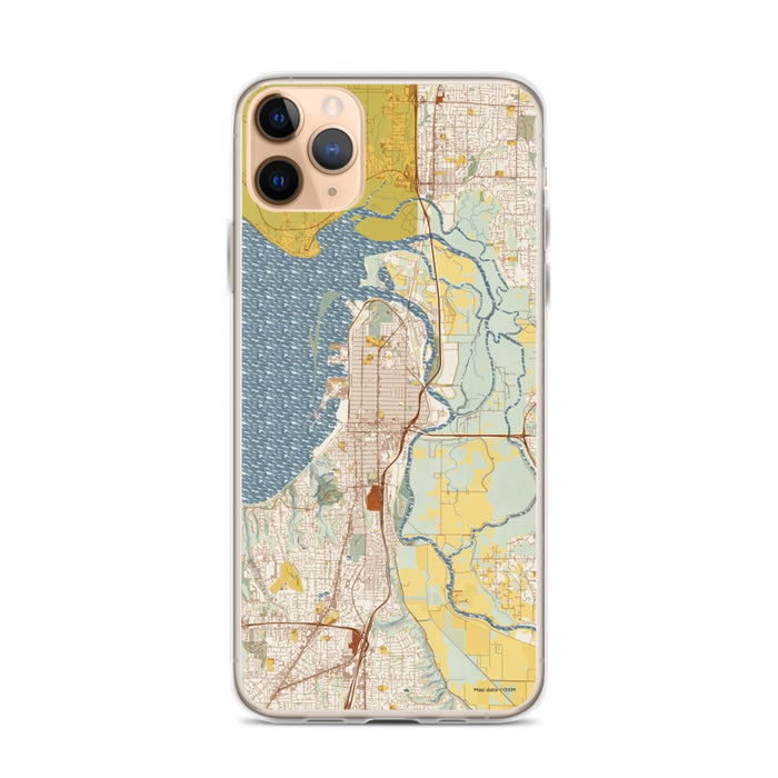 Custom iPhone 11 Pro Max Everett Washington Map Phone Case in Woodblock