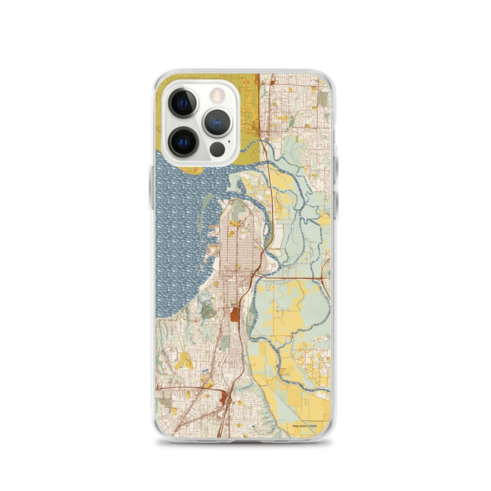 Custom iPhone 12 Pro Everett Washington Map Phone Case in Woodblock