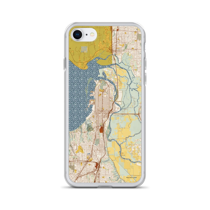 Custom iPhone SE Everett Washington Map Phone Case in Woodblock