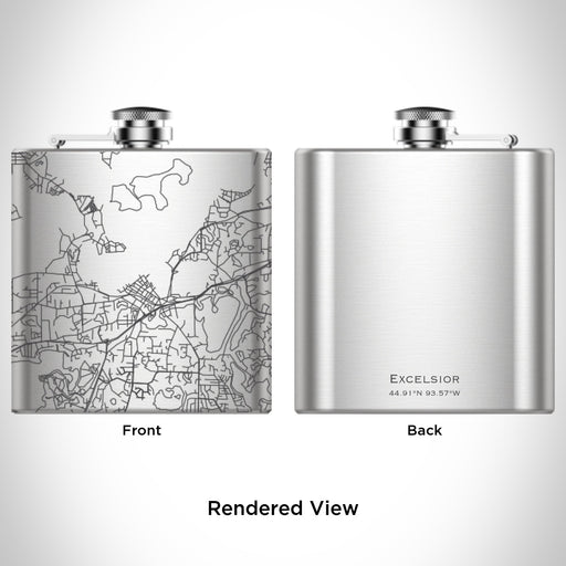 Rendered View of Excelsior Minnesota Map Engraving on 6oz Stainless Steel Flask