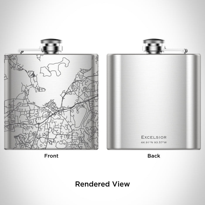 Rendered View of Excelsior Minnesota Map Engraving on 6oz Stainless Steel Flask