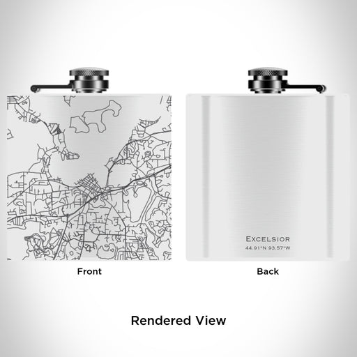 Rendered View of Excelsior Minnesota Map Engraving on 6oz Stainless Steel Flask in White