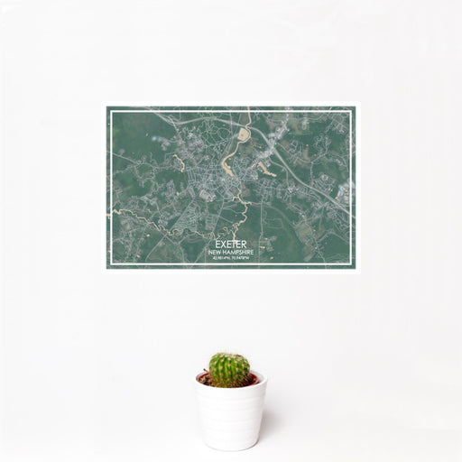 12x18 Exeter New Hampshire Map Print Landscape Orientation in Afternoon Style With Small Cactus Plant in White Planter