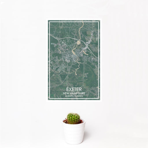 12x18 Exeter New Hampshire Map Print Portrait Orientation in Afternoon Style With Small Cactus Plant in White Planter